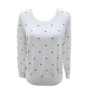 Talbots Juliet Sleeve Bobble Dot Cream Black Long Sleeve Knit Size Medium